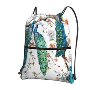 JIUTY Beautiful Peacock Flowers Print Zipper Closure Backpack, Drawstring Shoulder Bag, Compact Light for Workout and Sessions