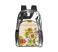 JIUTY Bees Sunflowers Daisy Rose Flowers Print Clear Security Backpack Pvc School Bookbag Travel Front Pocket Side Mesh Modern Utility