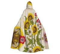 JIUTY Bees Sunflowers Daisy Rose Flowers Printing Masquerade,Adult Economic Hooded Cloak 57.8 Inches Long, Perfect For Halloween Parties,Dances