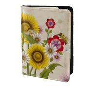 JIUTY Bees Sunflowers Daisy Rose Flowers Printing Passport Holder for Women Men,Cowhide Passport Travel Wallet, Travel Document Cover Accessories