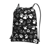 JIUTY Black and white Paw Print Print Zipper Closure Backpack, Drawstring Shoulder Bag, Compact Light for Workout and Sessions
