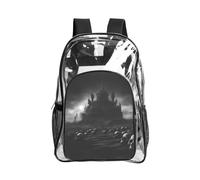 JIUTY Black And White Skulls 1 Print Clear Security Backpack Pvc School Bookbag Travel Front Pocket Side Mesh Modern Utility