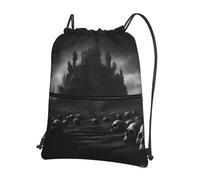 JIUTY Black and white skulls 1 Print Zipper Closure Backpack, Drawstring Shoulder Bag, Compact Light for Workout and Sessions