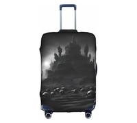 JIUTY Black and White Skulls Printing Large Suitcase Cover, Stretchable Suitcase Cover with Double-Sided Print, Keeps Luggage Closed