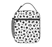JIUTY Black and White Soccer Ball Pattern Print Thermal Lunch Tote, Insulated Lunch Bag, Portable Cooler Bag with Secure Closure Carry