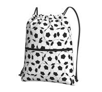 JIUTY Black and White Soccer Ball Pattern Print Zipper Closure Backpack, Drawstring Shoulder Bag, Compact Light for Workout and Sessions