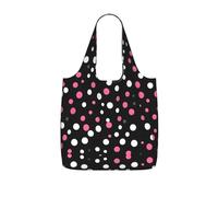 JIUTY Black Polka Dots Print Foldaway Reusable Shopping Carrier 25l Polyester Tote Grocery Travel Weekend Bag Gift Pick