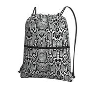 JIUTY Black White Snake Skin Print Zipper Closure Backpack, Drawstring Shoulder Bag, Compact Light for Workout and Sessions