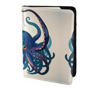 JIUTY Blue and Purple Octopus Printing Passport Holder for Women Men,Cowhide Passport Travel Wallet, Travel Document Cover Accessories