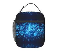 JIUTY Blue Musical Notes Print Thermal Lunch Tote, Insulated Lunch Bag, Portable Cooler Bag with Secure Closure Carry