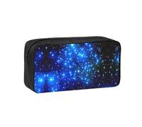 JIUTY Blue Shining Stars Printed Stationery Organizer Large Pencil Bag Smooth Zip Polyester Pouch for Teens School Work Trips