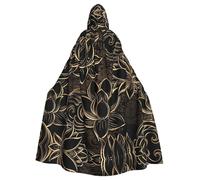 JIUTY Boho Gold Lotus Flowers Printing Masquerade,Adult Economic Hooded Cloak 57.8 Inches Long, Perfect For Halloween Parties,Dances