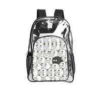 JIUTY Cartoon Black White Sheep Print Clear Security Backpack Pvc School Bookbag Travel Front Pocket Side Mesh Modern Utility