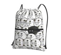 JIUTY Cartoon Black White Sheep Print Zipper Closure Backpack, Drawstring Shoulder Bag, Compact Light for Workout and Sessions