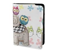 JIUTY Cartoon Elephant and Owls Floral Printing Passport Holder for Women Men,Cowhide Passport Travel Wallet, Travel Document Cover Accessories