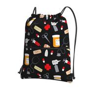 JIUTY Cartoon medicine pattern Print Zipper Closure Backpack, Drawstring Shoulder Bag, Compact Light for Workout and Sessions