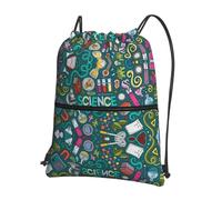 JIUTY Cartoon Science Theme Print Zipper Closure Backpack, Drawstring Shoulder Bag, Compact Light for Workout and Sessions