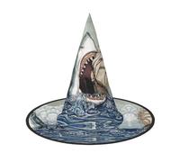 JIUTY Cartoon Shark Eating Ship In Ocean Sea Printing 2 Piece Cosplay Witch Cap Halloween Parties Hat, Witch Costume Accessory For Halloween Party