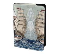 JIUTY Cartoon Shark Eating Ship in Ocean Sea Printing Passport Holder for Women Men,Cowhide Passport Travel Wallet, Travel Document Cover Accessories