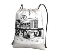 JIUTY Cartoon Tractor Print Zipper Closure Backpack, Drawstring Shoulder Bag, Compact Light for Workout and Sessions