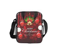 JIUTY Christmas Ball Golden Bell Print Clear Lunch Sack See Through PVC Bag with Crossbody Strap Top Handles Clean Utility