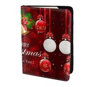 JIUTY Christmas Ball Golden Bell Printing Passport Holder for Women Men,Cowhide Passport Travel Wallet, Travel Document Cover Accessories