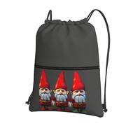 JIUTY Christmas Gnomes Print Zipper Closure Backpack, Drawstring Shoulder Bag, Compact Light for Workout and Sessions