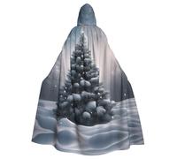 JIUTY Christmas Tree Snow Printing Masquerade,Adult Economic Hooded Cloak 57.8 Inches Long, Perfect For Halloween Parties,Dances