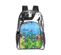 JIUTY Colored Undersea World Print Clear Security Backpack Pvc School Bookbag Travel Front Pocket Side Mesh Modern Utility