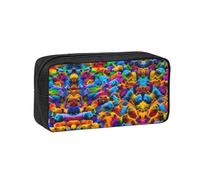 JIUTY Colorful Bears Printed Stationery Organizer Large Pencil Bag Smooth Zip Polyester Pouch for Teens School Work Trips