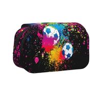 JIUTY Colorful Football Printing Large Capacity Pen Pencil Case,Kids Stationery Bag with Double Layers for School,Office,College