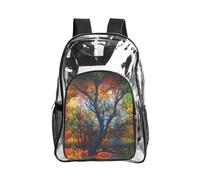 JIUTY Colorful Life Trees Print Clear Security Backpack Pvc School Bookbag Travel Front Pocket Side Mesh Modern Utility