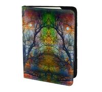 JIUTY Colorful Life Trees Printing Passport Holder for Women Men,Cowhide Passport Travel Wallet, Travel Document Cover Accessories