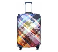 JIUTY Coloured Twill Lattice Printing Large Suitcase Cover, Stretchable Suitcase Cover with Double-Sided Print, Keeps Luggage Closed