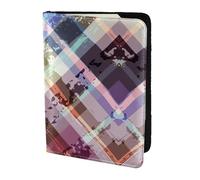 JIUTY Coloured Twill Lattice Printing Passport Holder for Women Men,Cowhide Passport Travel Wallet, Travel Document Cover Accessories