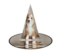 JIUTY Corgi Dog-Beige Printing 2 Piece Cosplay Witch Cap Halloween Parties Hat, Witch Costume Accessory For Halloween Party