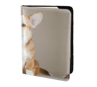 JIUTY Corgi Dog-Beige Printing Passport Holder for Women Men,Cowhide Passport Travel Wallet, Travel Document Cover Accessories