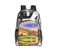 JIUTY Country Farm Print Clear Security Backpack Pvc School Bookbag Travel Front Pocket Side Mesh Modern Utility