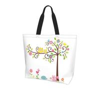 JIUTY Cute Cartoon Owl Tree Flowers And Squirrel Print