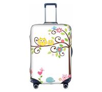 JIUTY Cute Cartoon Owl Tree Flowers and Squirrel Printing Large Suitcase Cover, Stretchable Suitcase Cover with Double-Sided Print, Keeps Luggage Closed