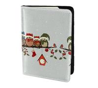 JIUTY Cute Christmas Owls On Branch Printing Passport Holder for Women Men,Cowhide Passport Travel Wallet, Travel Document Cover Accessories