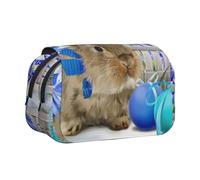 JIUTY Cute Easter Eggs Rabbit Printing Large Capacity Pen Pencil Case,Kids Stationery Bag with Double Layers for School,Office,College