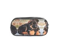 JIUTY Cute German Shepherd Puppy Stylish Clear Pen Case with Smooth Zipper, Multi-Purpose Stationery Bag for School & Office