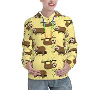 JIUTY Cute Sloths On Yellow Lemons Women'S Lined Hoodie Warm Pullover Front Pocket Winter Hoodies With Pockets