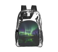 JIUTY Dark Northern Lights Print Clear Security Backpack Pvc School Bookbag Travel Front Pocket Side Mesh Modern Utility