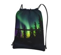 JIUTY Dark Northern Lights Print Print Zipper Closure Backpack, Drawstring Shoulder Bag, Compact Light for Workout and Sessions