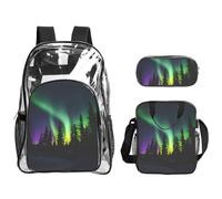 JIUTY Dark Northern Lights Print Printed Backpack Set 3 In 1 Clear Bag Set For School Work Stadium Events And Daily Carry