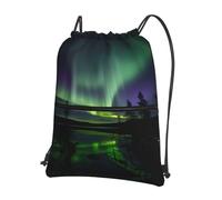 JIUTY Dark Northern Lights Print Zipper Closure Backpack, Drawstring Shoulder Bag, Compact Light for Workout and Sessions