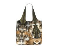 JIUTY Different Colored Wolves Print Foldaway Reusable Shopping Carrier 25l Polyester Tote Grocery Travel Weekend Bag Gift Pick
