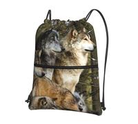 JIUTY different colored wolves Print Zipper Closure Backpack, Drawstring Shoulder Bag, Compact Light for Workout and Sessions